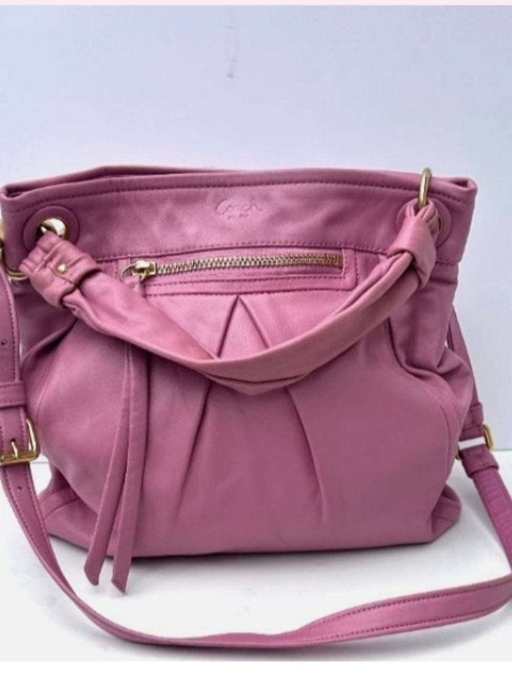 Coach Pink Leather Shoulder Tote with Gold Hardware